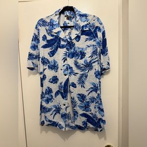 George Blue and White Floral Hawaiian Shirt